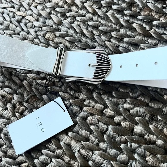 IRO Paris Hecate white silver buckle Italian leather belt display picture 3